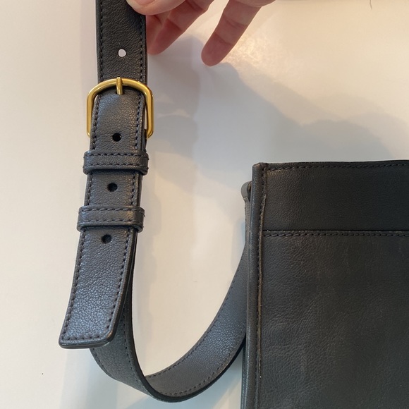 YSL Ligne Gray Yves St Laurent Shoulder Bag Card Compartments Brass-Tone Y Purse - Picture 3 of 11